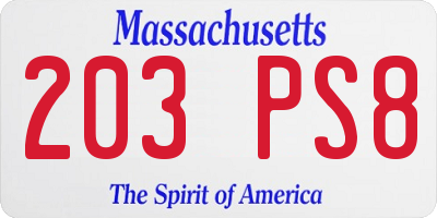 MA license plate 203PS8
