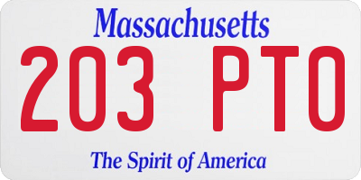MA license plate 203PT0