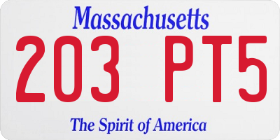 MA license plate 203PT5