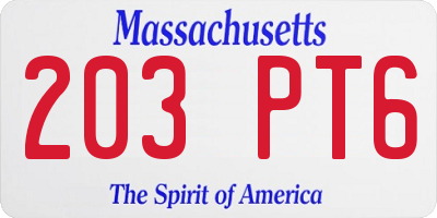 MA license plate 203PT6