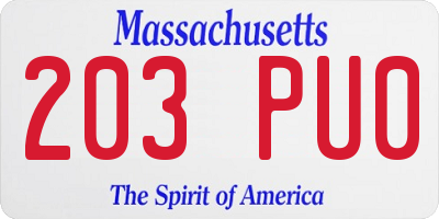 MA license plate 203PU0