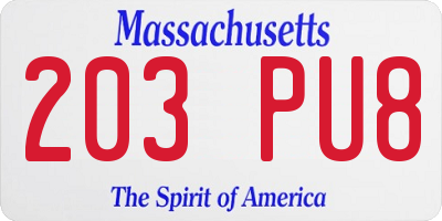 MA license plate 203PU8