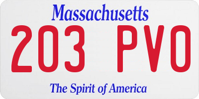 MA license plate 203PV0