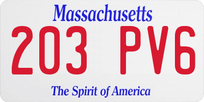 MA license plate 203PV6