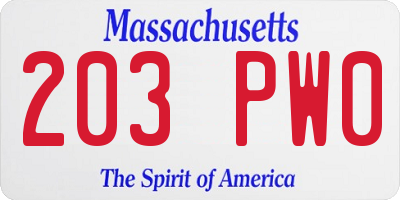 MA license plate 203PW0