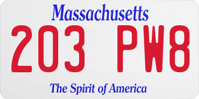 MA license plate 203PW8