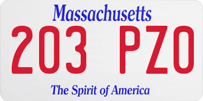 MA license plate 203PZ0