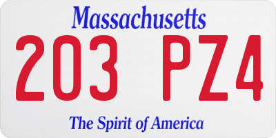 MA license plate 203PZ4