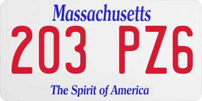 MA license plate 203PZ6