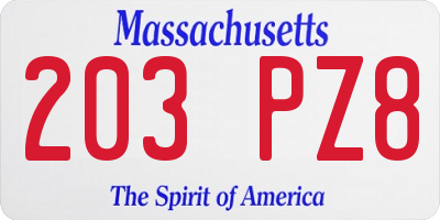 MA license plate 203PZ8