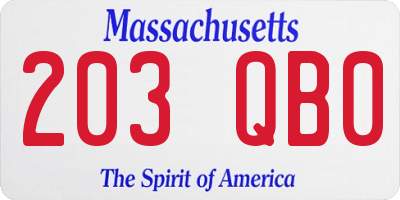 MA license plate 203QB0