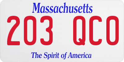 MA license plate 203QC0