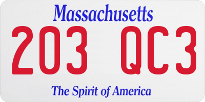MA license plate 203QC3