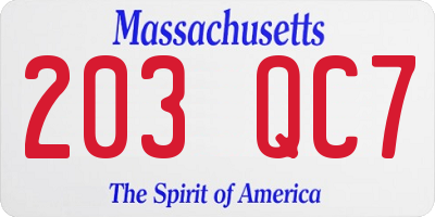 MA license plate 203QC7