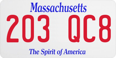 MA license plate 203QC8