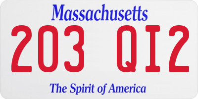 MA license plate 203QI2