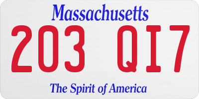 MA license plate 203QI7