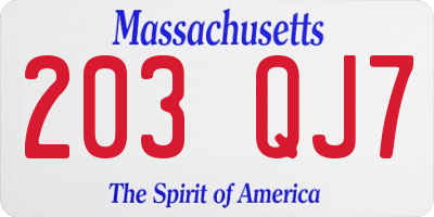 MA license plate 203QJ7