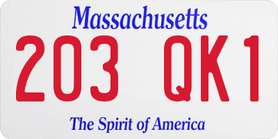 MA license plate 203QK1