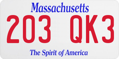 MA license plate 203QK3