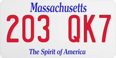 MA license plate 203QK7