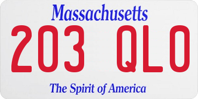 MA license plate 203QL0