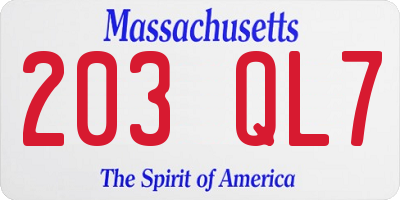 MA license plate 203QL7