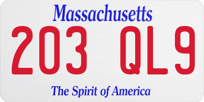 MA license plate 203QL9