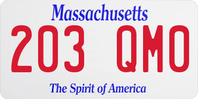 MA license plate 203QM0