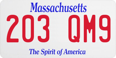 MA license plate 203QM9