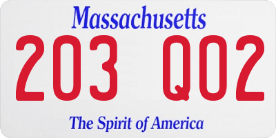 MA license plate 203QO2
