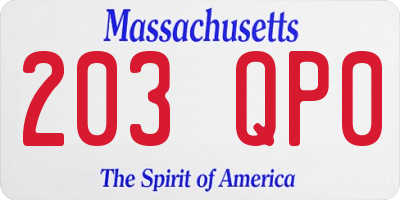 MA license plate 203QP0