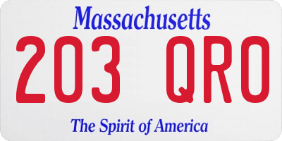 MA license plate 203QR0