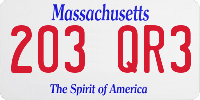 MA license plate 203QR3
