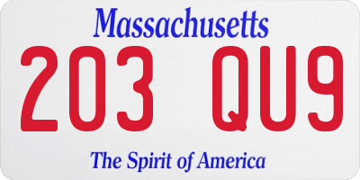 MA license plate 203QU9