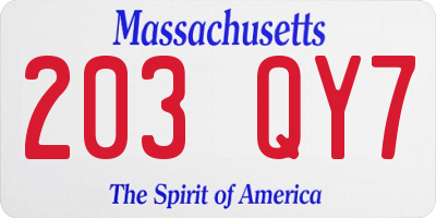 MA license plate 203QY7