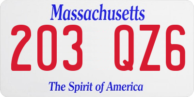 MA license plate 203QZ6