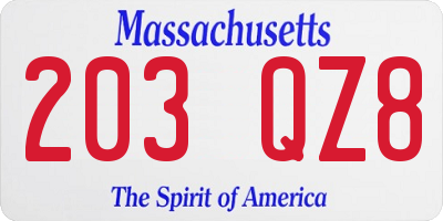 MA license plate 203QZ8