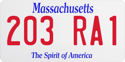 MA license plate 203RA1
