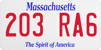 MA license plate 203RA6