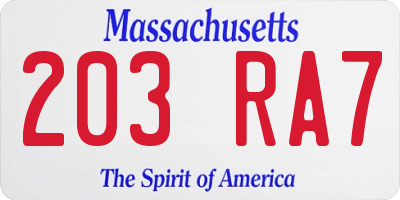 MA license plate 203RA7