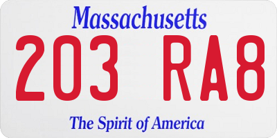MA license plate 203RA8