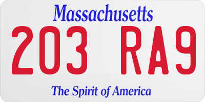 MA license plate 203RA9