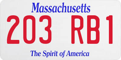 MA license plate 203RB1