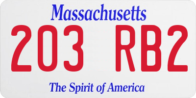 MA license plate 203RB2
