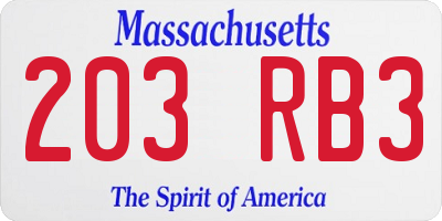 MA license plate 203RB3