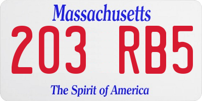 MA license plate 203RB5