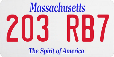MA license plate 203RB7