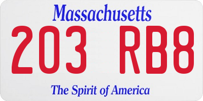 MA license plate 203RB8