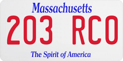 MA license plate 203RC0